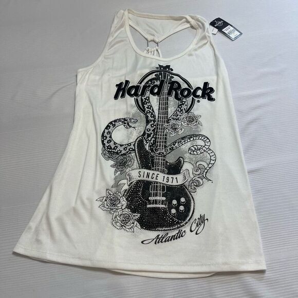 NWT Hard Rock Cafe Atlantic City Snake Guitar Crystal Embellished Tank Top Sz XL - Picture 1 of 9